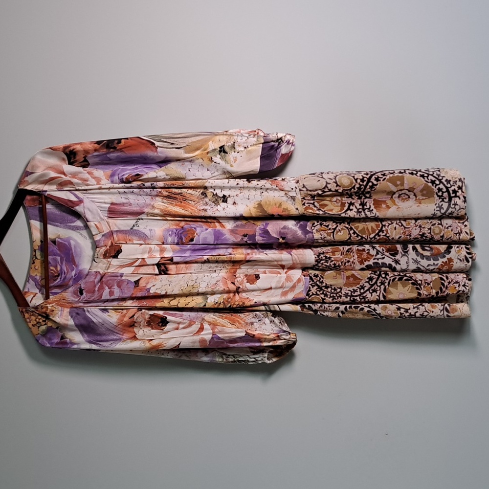 Class Roberto Cavalli Floral Watercolor Silk Dress Y2K Bohemian Drop Waist Sz 8